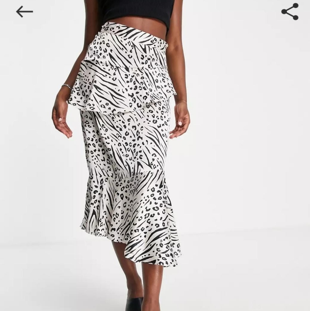 NWT TOPSHOP satin zebra print midi skirt